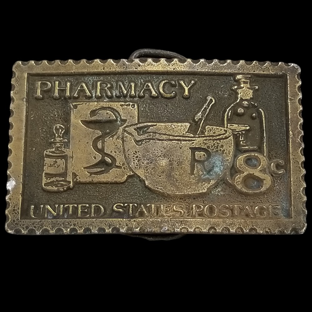 Vintage‎ Pharmacy Stamp Belt Buckle Tiffany Studio New York Brass